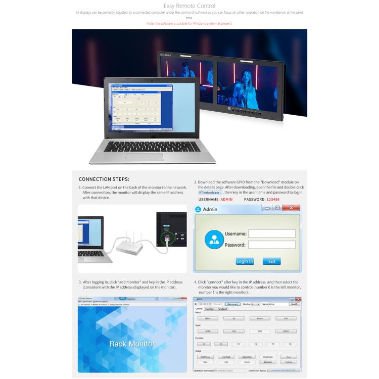 FEELWORLD D101 PLUS-H Dual 10.1 inch 4RU Rackmount Monitor 4K HDMI-compatible CVBS 1920x1200 IPS Screen