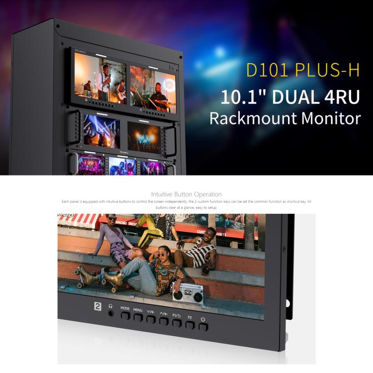FEELWORLD D101 PLUS-H Dual 10.1 inch 4RU Rackmount Monitor 4K HDMI-compatible CVBS 1920x1200 IPS Screen