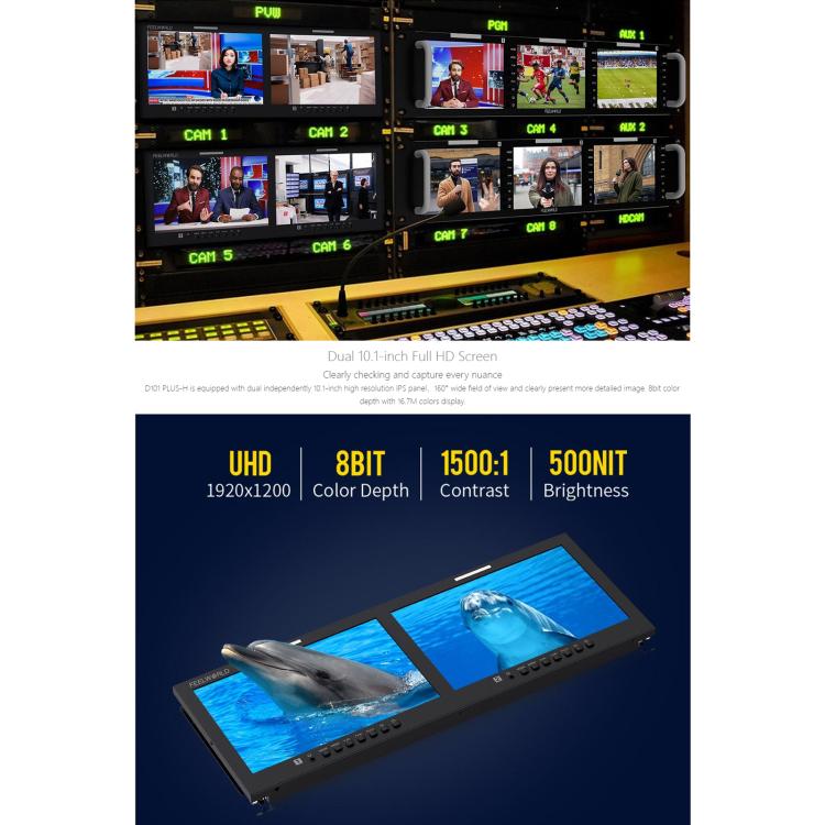 FEELWORLD D101 PLUS-H Dual 10.1 inch 4RU Rackmount Monitor 4K HDMI-compatible CVBS 1920x1200 IPS Screen