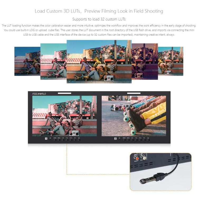 FEELWORLD D101 PLUS-H Dual 10.1 inch 4RU Rackmount Monitor 4K HDMI-compatible CVBS 1920x1200 IPS Screen