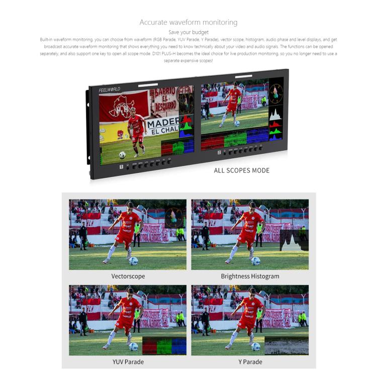 FEELWORLD D101 PLUS-H Dual 10.1 inch 4RU Rackmount Monitor 4K HDMI-compatible CVBS 1920x1200 IPS Screen