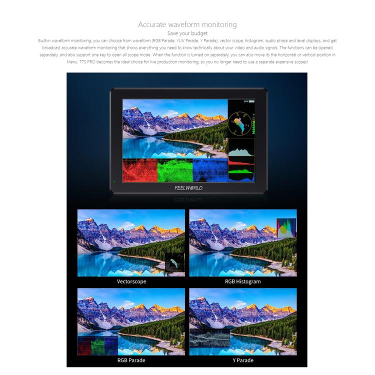 FEELWORLD T7S Pro 7-inch 2000nit High Brightness Filed Camera Video Monitor 3G SDI 4K 60Hz HDMI-compatible 1920 x 1200 IPS Screen