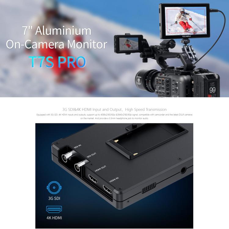 FEELWORLD T7S Pro 7-inch 2000nit High Brightness Filed Camera Video Monitor 3G SDI 4K 60Hz HDMI-compatible 1920 x 1200 IPS Screen