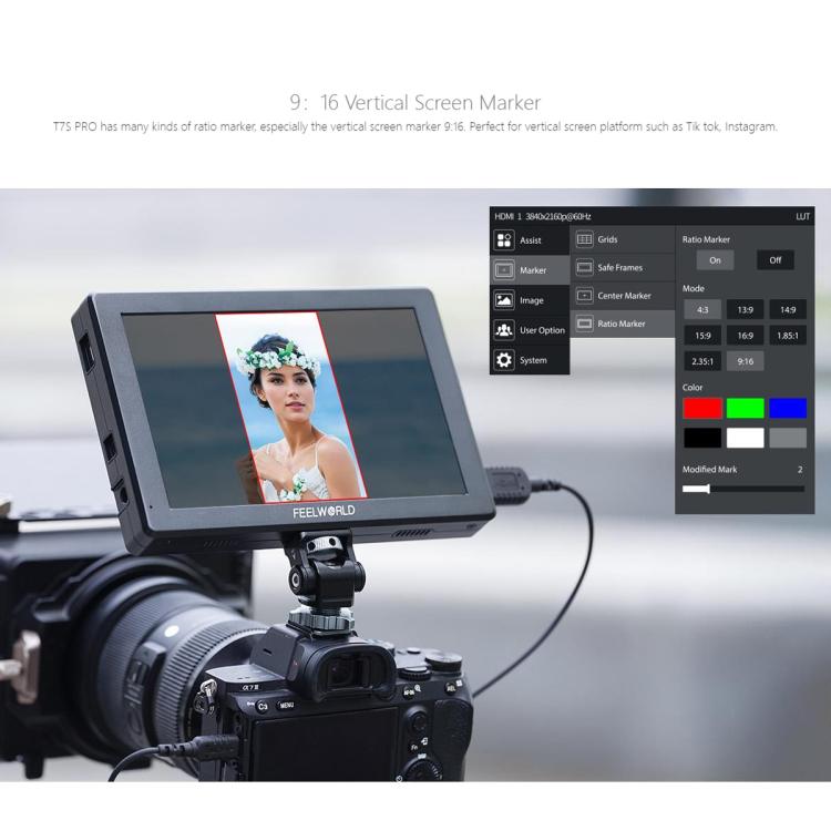 FEELWORLD T7S Pro 7-inch 2000nit High Brightness Filed Camera Video Monitor 3G SDI 4K 60Hz HDMI-compatible 1920 x 1200 IPS Screen