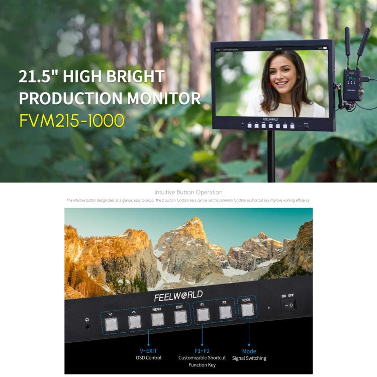 FEELWORLD FVM215-1000 21.5-inch Professional Production Broadcast Monitor High Brightness 1000nit Full HD IPS 4K 60Hz HDMI-compatible 3G-SDI Screen