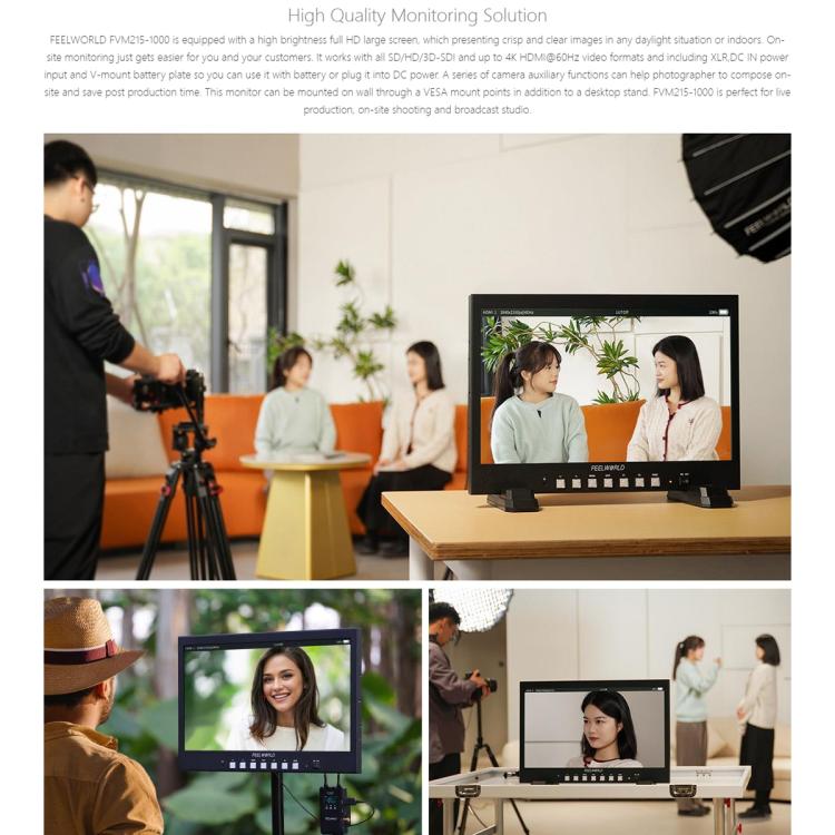 FEELWORLD FVM215-1000 21.5-inch Professional Production Broadcast Monitor High Brightness 1000nit Full HD IPS 4K 60Hz HDMI-compatible 3G-SDI Screen