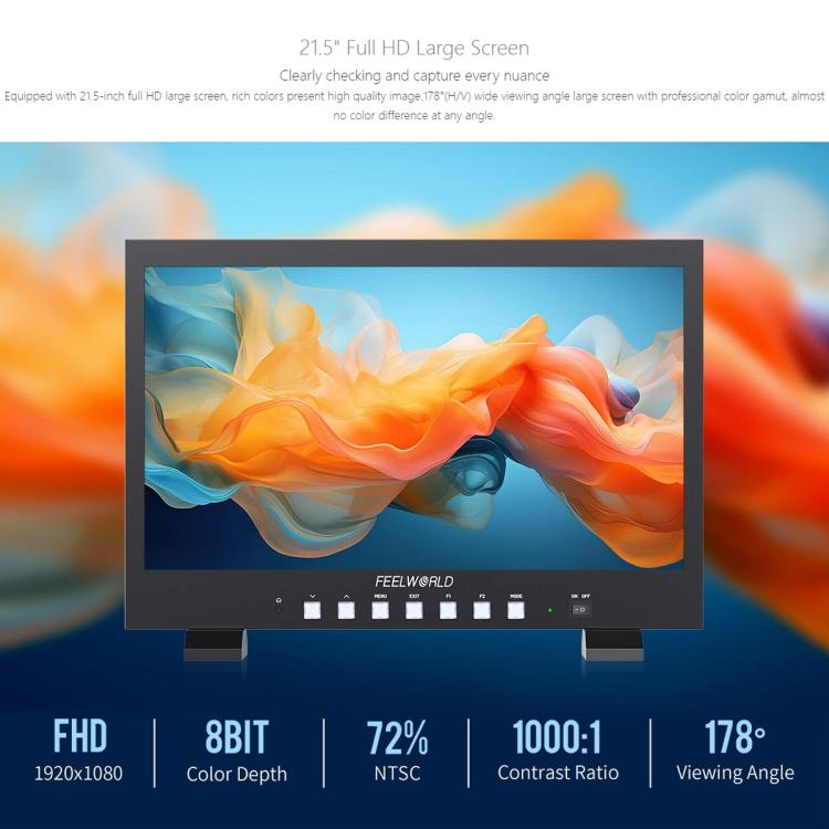 FEELWORLD FVM215-1000 21.5-inch Professional Production Broadcast Monitor High Brightness 1000nit Full HD IPS 4K 60Hz HDMI-compatible 3G-SDI Screen
