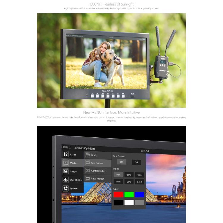 FEELWORLD FVM215-1000 21.5-inch Professional Production Broadcast Monitor High Brightness 1000nit Full HD IPS 4K 60Hz HDMI-compatible 3G-SDI Screen