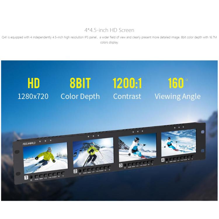 FEELWORLD Q41 Quad 4.5 inch 2RU Rackmount Monitor 3G-SDI 4K HDMI-compatible AV Input and Output