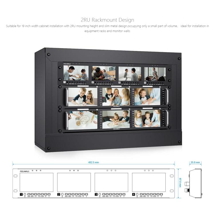 FEELWORLD Q41 Quad 4.5 inch 2RU Rackmount Monitor 3G-SDI 4K HDMI-compatible AV Input and Output