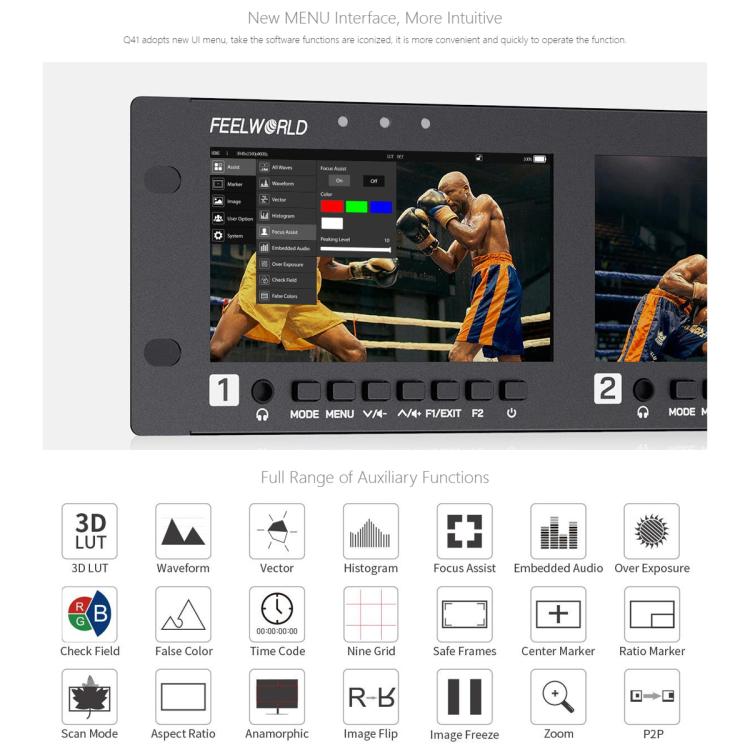 FEELWORLD Q41 Quad 4.5 inch 2RU Rackmount Monitor 3G-SDI 4K HDMI-compatible AV Input and Output