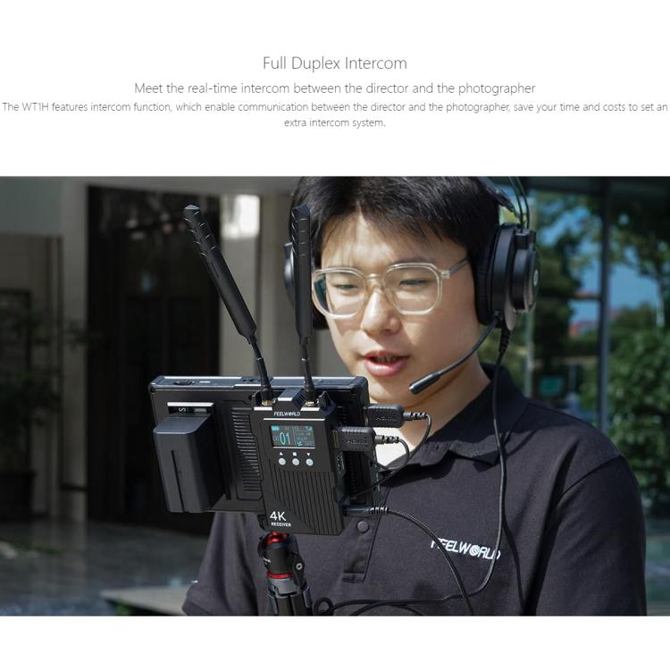 FEELWORLD WT1H 4K Wireless Video Transmission System Dual HDMI-compatible Full Duplex Intercom Live Streaming