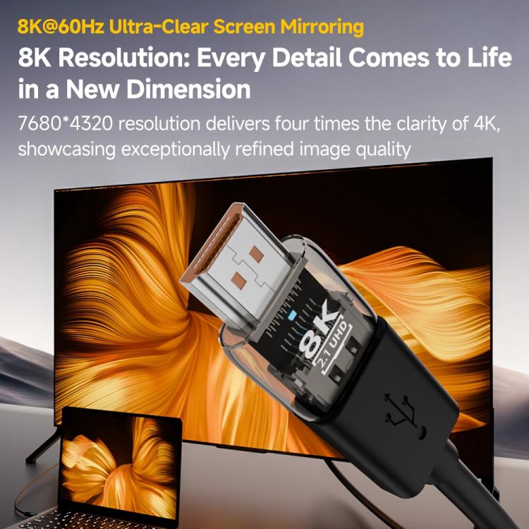 8K 60Hz HDTV 2.1 Male to HDTV 2.1 Female Ultra HD Transparent Adapter