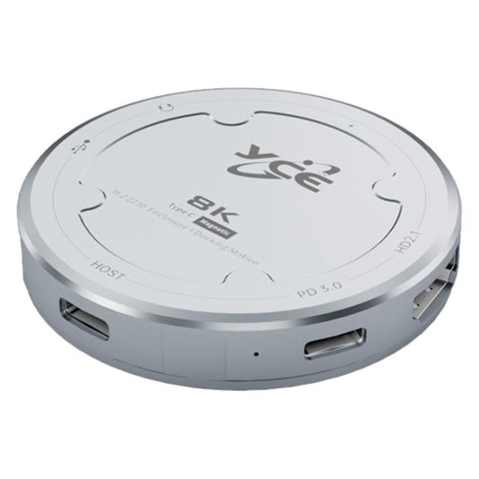 YCE-V195J USB-C / Type-C to PD3.0, HD2.1, USB3.2, 3.5mm, M.2 NVMe Magnetic Hard Drive Enclosure