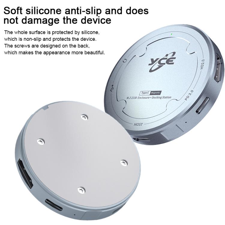 YCE-V195H USB-C / Type-C to PD3.0, HD2.0, USB3.2, 3.5mm, M.2 NVMe Magnetic Hard Drive Enclosure