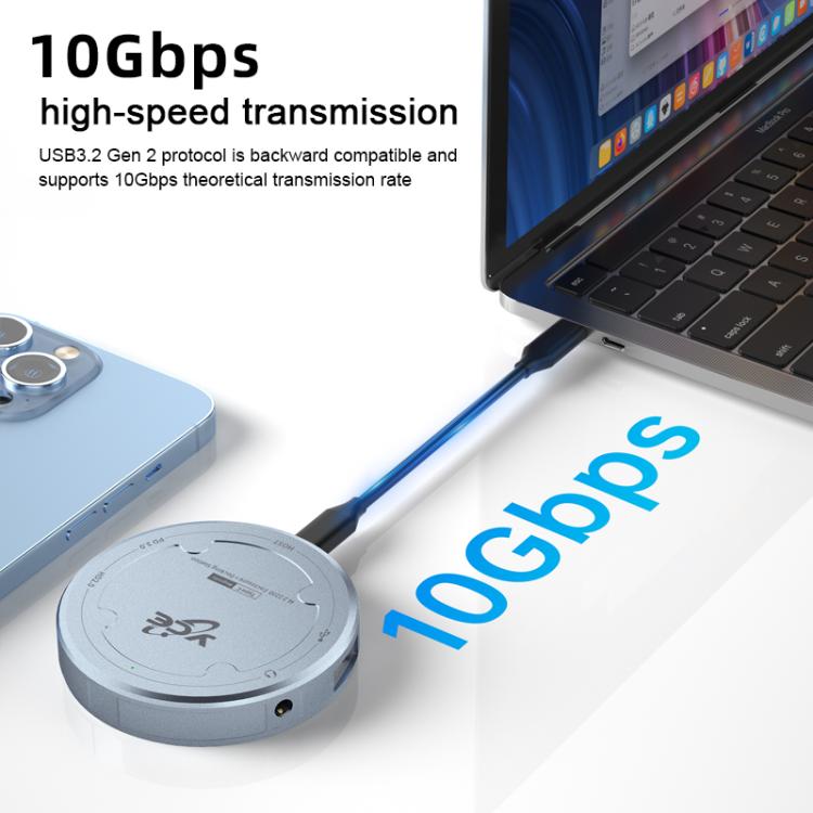YCE-V195H USB-C / Type-C to PD3.0, HD2.0, USB3.2, 3.5mm, M.2 NVMe Magnetic Hard Drive Enclosure
