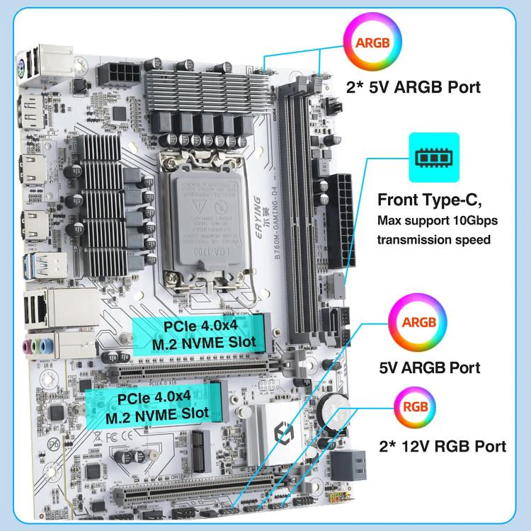ERYING M-ATX B760M Gaming DDR4 RAM DIY Desktop Computer Motherboard