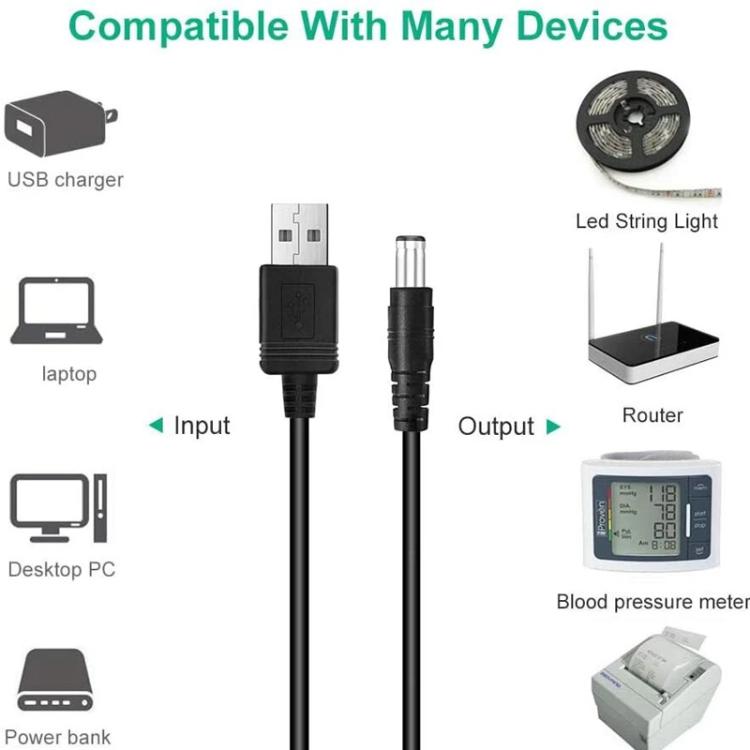 1.5m USB to DC5.5x2.1mm Male Power Cord with 10pcs Converter
