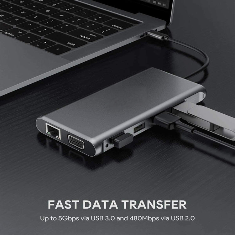 12 in 1 HDMI x2 + USB3.0 + USB2.0 + PD Charging + VGA + RJ45 + 3.5mm Jack + TF/SD x2 Type-C / USB-C HUB Docking Station