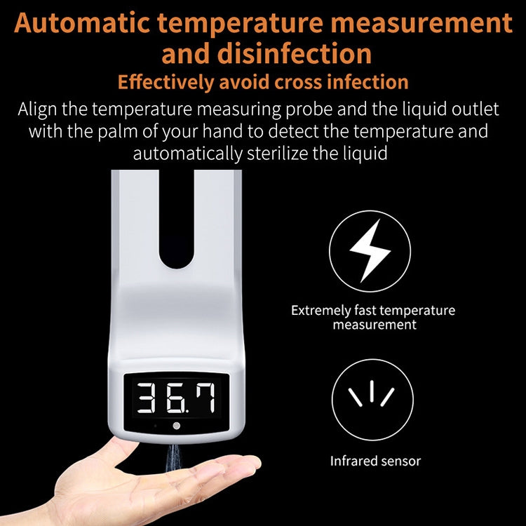 K9 Handsfree Non-contact Body Light-sensitive Distance Sensor Thermometer + 1000ml Automatic Non-contact Liquid Soap Dispenser