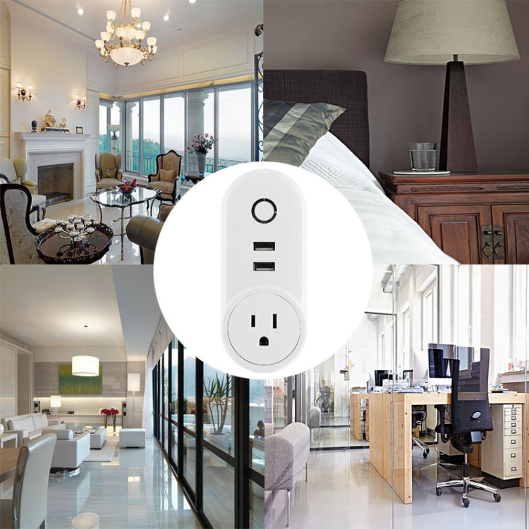 SA-002 2 USB Ports + 1 EU Socket WiFi Smart Power Plug Socket, Compatible with Alexa and Google Home, AC 110V-230V