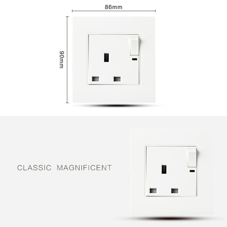 86 Type PC 13A Three Hole Power Socket with Light Switch, UK Plug
