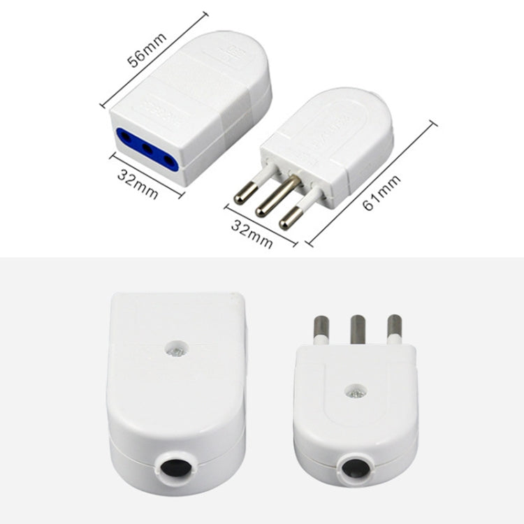 Italian Standard Three Round Pin Detachable Male Plug + 3-hole Female Socket