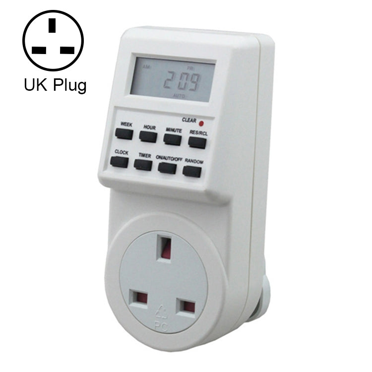 AC 230V Smart Home Plug-in LCD Display Clock Summer Time Function 12/24 Hours Changeable Timer Switch Socket, UK Plug