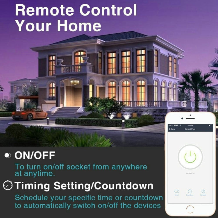 JH-G09U 15A 2.4GHz WiFi Control Hubless Smart Home Power Socket Works with Alexa  & Google Home, AC 100-240V, US Plug