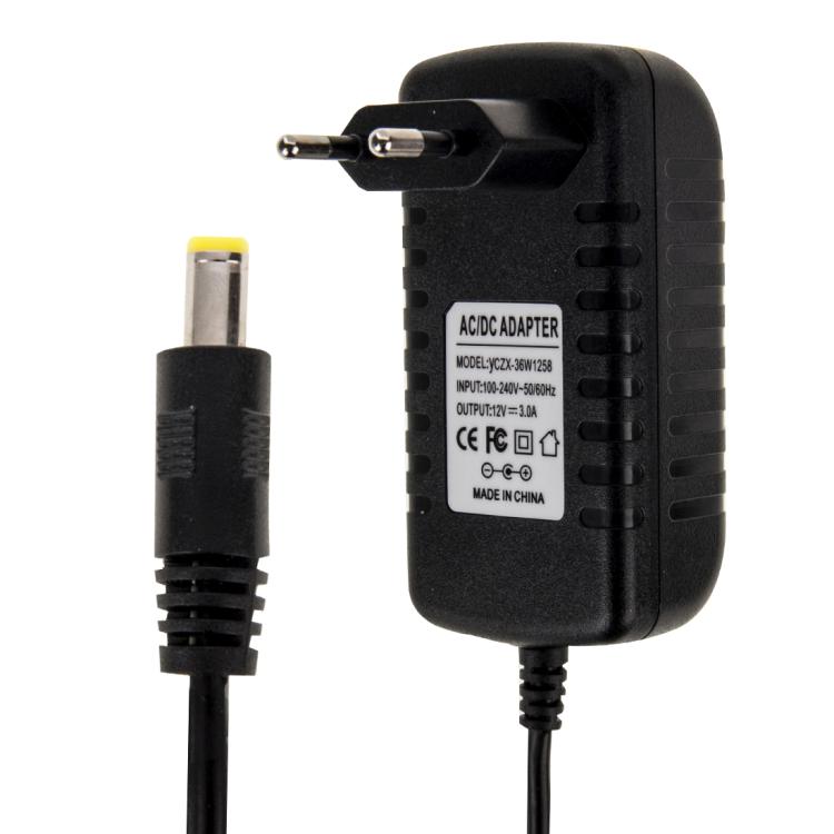 EU Plug AC 100-240V to DC 12V 5A Power Adapter, Tips: 5.5 x 2.1mm, Cable Length: about 1.2m