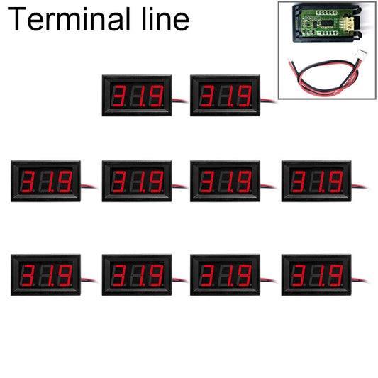 10 PCS 0.56 inch 3 Terminal Wires Digital Voltage Meter with Shell, Color Light Display, Measure Voltage: DC 0-100V