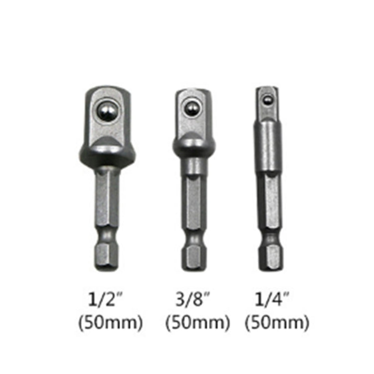 3 PCS/Set Socket Bit Extension Bar Hex Shank Adapter Drill Nut Driver Power Drill Bit(1/4, 3/8, 1/2 inch), Length:50mm