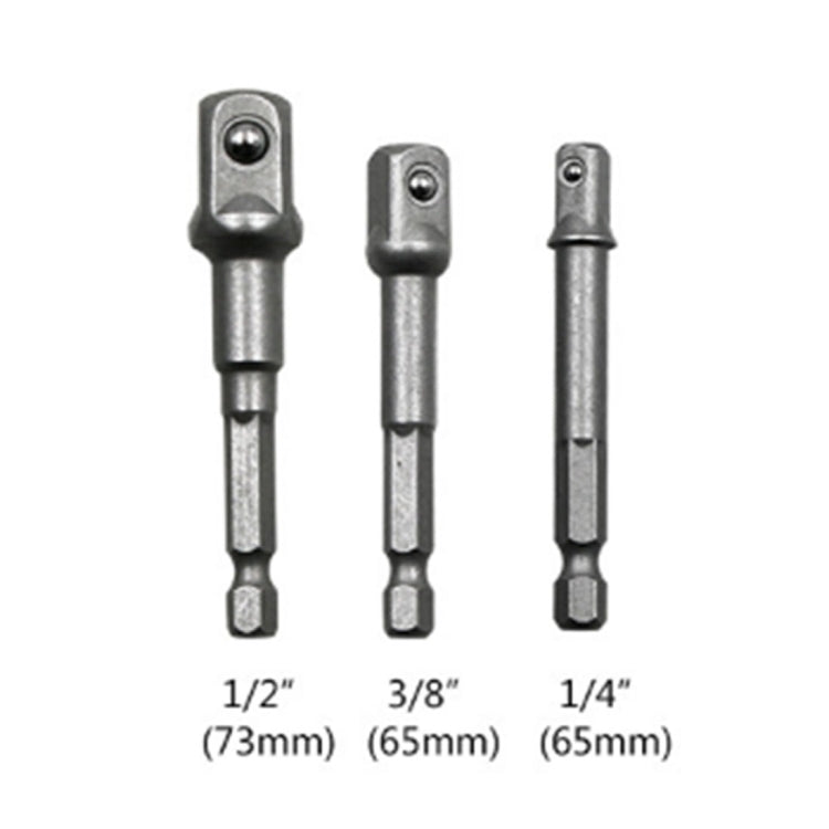3 PCS/Set Socket Bit Extension Bar Hex Shank Adapter Drill Nut Driver Power Drill Bit(1/4, 3/8, 1/2 inch), Length:65-73mm