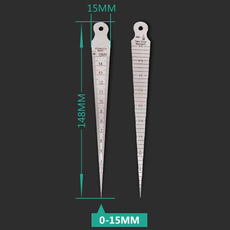 Wedge Feeler Gap 1-15mm Thin Stainless Steel Ruler Inspection Taper Gauge Metric Imperial Measure Tool
