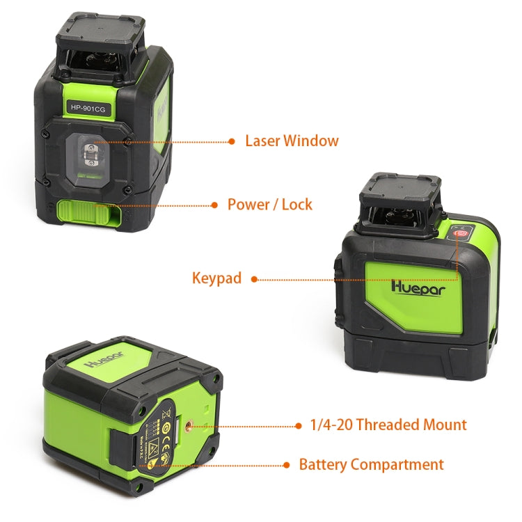 901CG H360 Degrees / V130 Degrees Laser Level Covering Walls and Floors 5 Line Green Beam IP54 Water / Dust proof