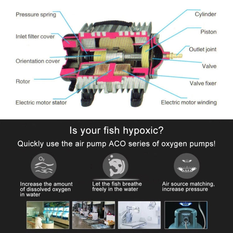 ACO-003 35W 65L/Min Electromagnetic Air Pump Compressor Seafood Fish Tank Increase Oxygen Air Flow Spliter, US Plug