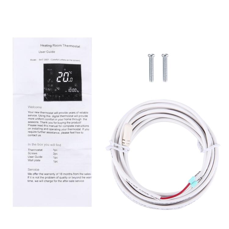 BHT-3000 16A Load Electronic Heating Type LCD Digital Heating Room Thermostat with Sensor, Display Clock / Temperature  / Time / Week / Heat etc., BHT-3000 16A (Black), BHT-3000 16A (White)