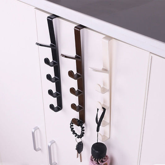 4pcs Multifunctional Vertical Style Bathroom Kitchen Wall Door Wardrobe Hanger Umbrella Clothes Towel Hook with 5 Hooks, Random Color Delivery