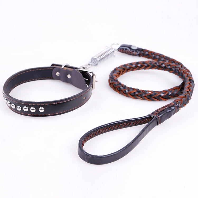 Cowhide Traction Belt Dog Collar Telescopic Dog Rope, Suitable For Medium and Large Dogs, M, Rope Length: 128cm Collar Size: 32-44cm
