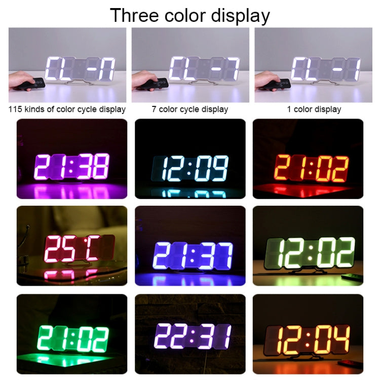 Modern 3D LED Sound Control Colorful Digital Alarm Clock Adjust Brightness Electronic Wall Glowing Hanging Clock with Remote Control