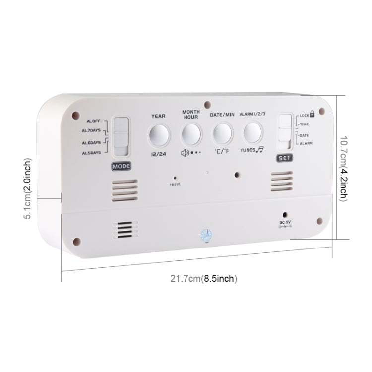 Multi-functional Large Screen LED Digital Music Alarm Clock with Time / Week / Temperature / Calendar Display & Remote Control, DC 5V