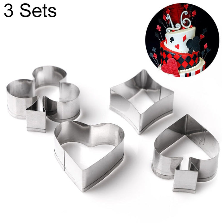 3 Sets Stainless Steel Poker Cookie Mold Playing Cards Cake Fondant Mold Spade Heart Biscuit Cutter