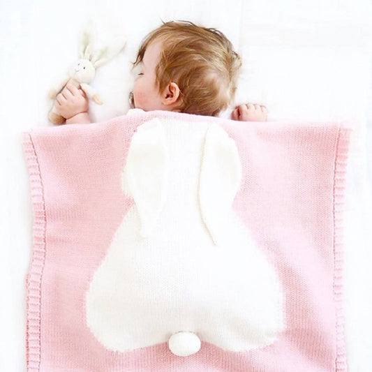 Rabbit Pattern Stereoscopic Ears Baby Knitted Blanket