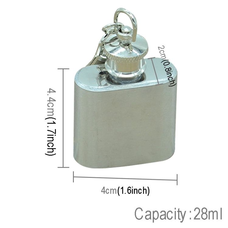 28mL(1oz)Cute Mini Portable Wine Jug Handy Stainless Steel Hip Flask with a Key Chain(Silver)
