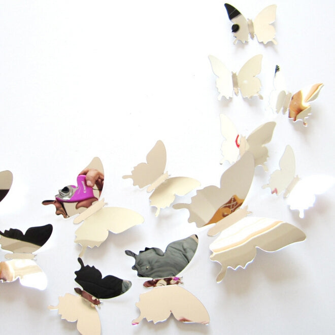 36 PCS Home Decoration Originality PC 3D Mirror Surface Butterfly Wall Paste