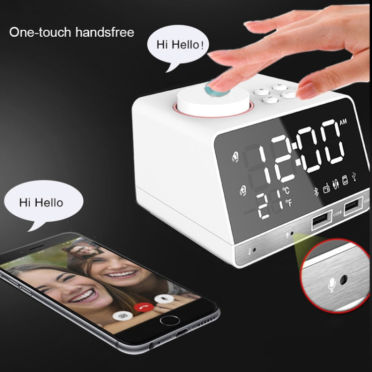 K11 Bluetooth Alarm Clock Speaker Creative Digital Music Clock Display Radio with Dual USB Interface, Support U Disk / TF Card / FM / AUX, EU Plug