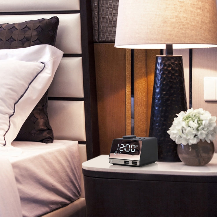 K11 Bluetooth Alarm Clock Speaker Creative Digital Music Clock Display Radio with Dual USB Interface, Support U Disk / TF Card / FM / AUX, EU Plug