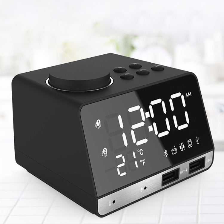 K11 Bluetooth Alarm Clock Speaker Creative Digital Music Clock Display Radio with Dual USB Interface, Support U Disk / TF Card / FM / AUX, EU Plug