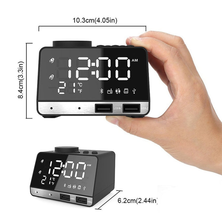 K11 Bluetooth Alarm Clock Speaker Creative Digital Music Clock Display Radio with Dual USB Interface, Support U Disk / TF Card / FM / AUX, EU Plug