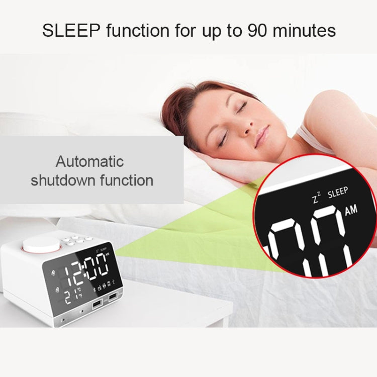 K11 Bluetooth Alarm Clock Speaker Creative Digital Music Clock Display Radio with Dual USB Interface, Support U Disk / TF Card / FM / AUX, EU Plug